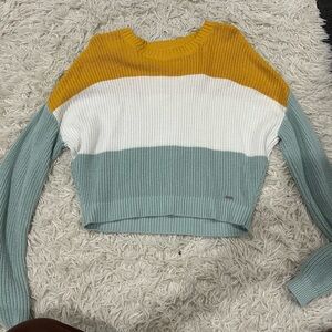 Hollister Yellow and White Crew Neck Sweater